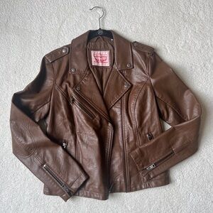 Levi's Women's Brown Leather-Look Moto Jacket